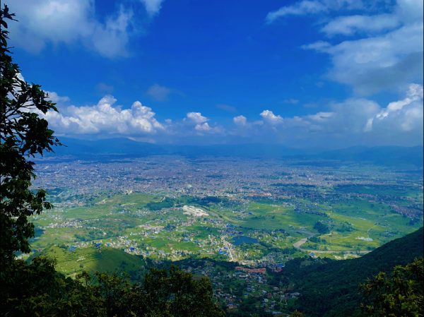 "Kathmandu Valley panoramic view from Champadevi Hike viewpoint."
